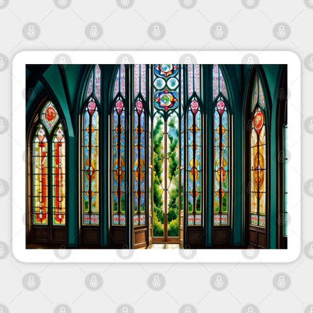 Abstract Stained Glass Window Scene Sticker by CursedContent